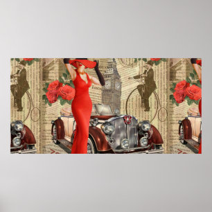 Vintage poster London verscheurde krantenachtergro