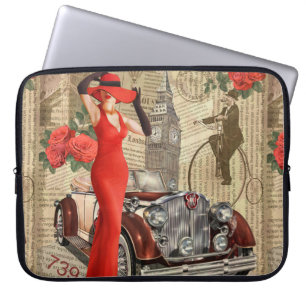 Vintage poster London verscheurde krantenachtergro Laptop Sleeve