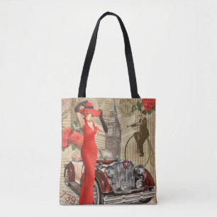 Vintage poster London verscheurde krantenachtergro Tote Bag