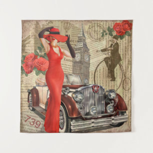 Vintage poster London verscheurde krantenachtergro Wandkleed