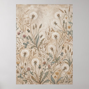 Vintage Poster met Wilde Bloemenweide