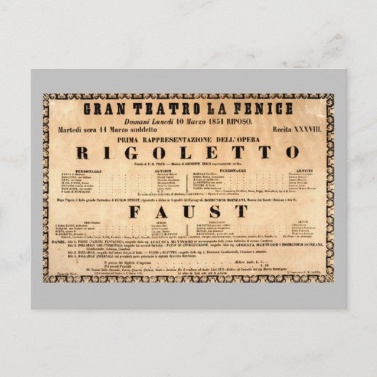 Vintage Poster of Rigoletto opera premiere (1851) Briefkaart (Voorkant)