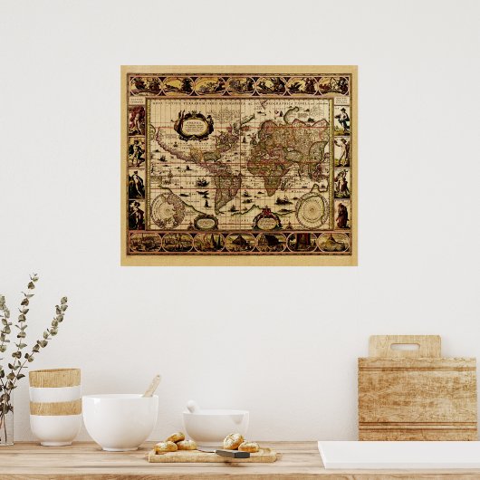 Vintage Poster Oude Wereldkaart (Keuken)