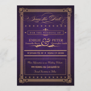 Vintage Poster Paars & Gold Save the Date
