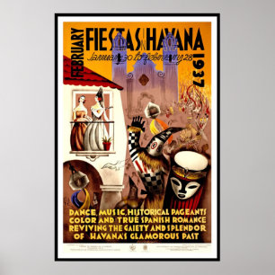 Vintage Poster Print Fiestas Havana 1937