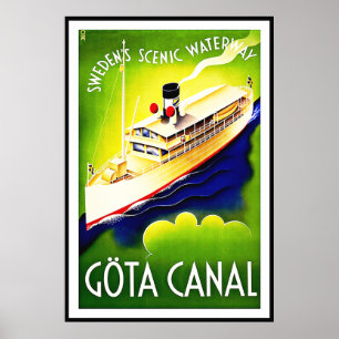 Vintage Poster Print Gota Canal Zweden Waterway