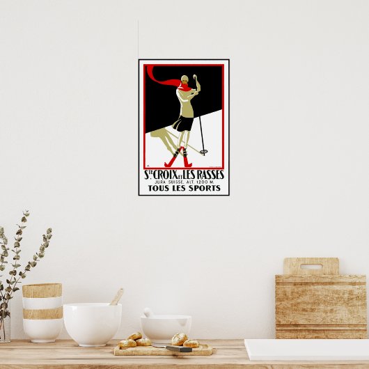 Vintage Poster Print Ste Croix Skiing (Keuken)