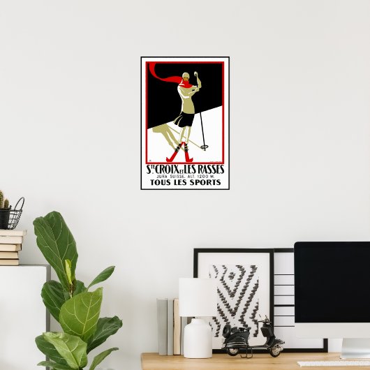 Vintage Poster Print Ste Croix Skiing (Thuiskantoor)