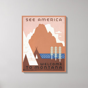 Vintage Poster Promoting reizen naar Montana. 2 Canvas Afdruk