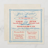 Vintage Poster Red, White & Blue Square Weddenscha Kaart (Voorkant / Achterkant)