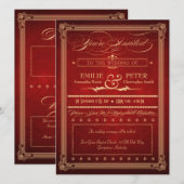 Vintage Poster Rich Red Wedding & Reception nodigt Kaart (Voorkant / Achterkant)