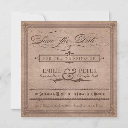 Vintage Poster Rustic Cocoa Save the Date (Voorkant)