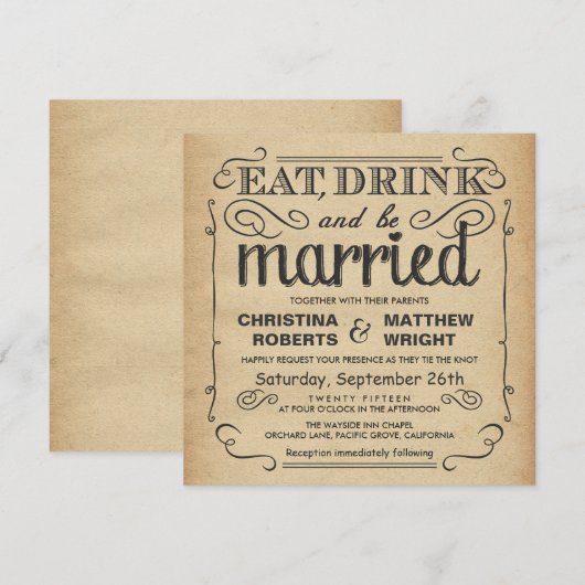 Vintage Poster Rustic Wedding - Square Kaart (Voorkant / Achterkant)