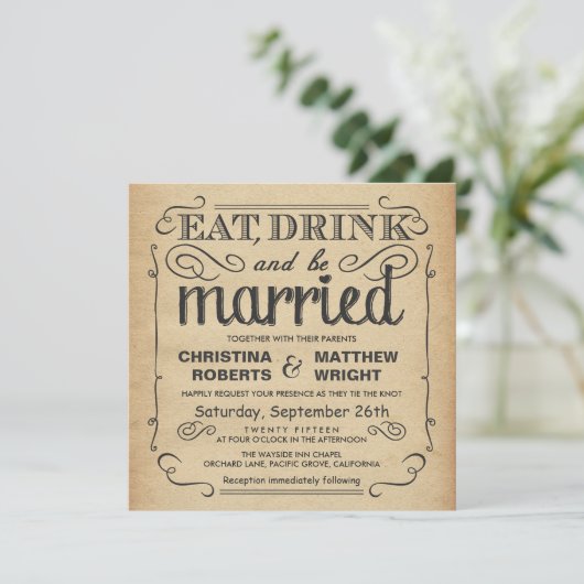 Vintage Poster Rustic Wedding - Square Kaart (Staand voorkant)