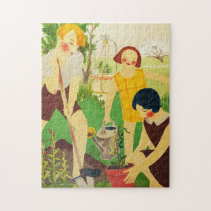 Vintage Poster Schoolchildren Gardening Legpuzzel