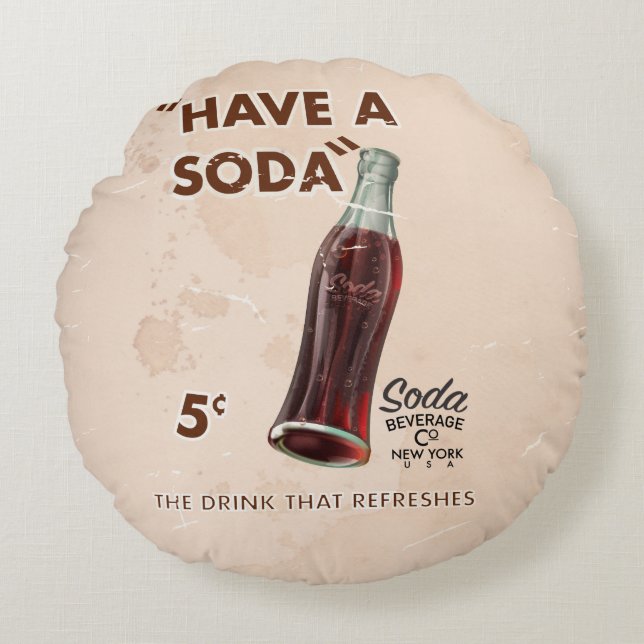 Vintage Poster Soda Rond Kussen (Voorkant)