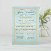 Vintage Poster Style Blue Wedding Invitation Kaart (Staand voorkant)
