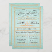 Vintage Poster Style Blue Wedding Invitation Kaart (Voorkant / Achterkant)