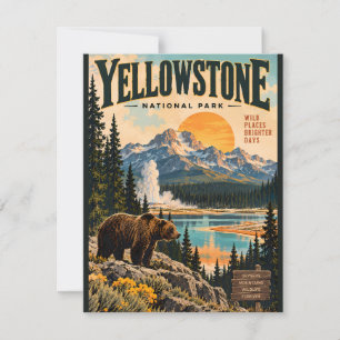 Vintage poster van Yellowstone National Park met G Notitiekaartje