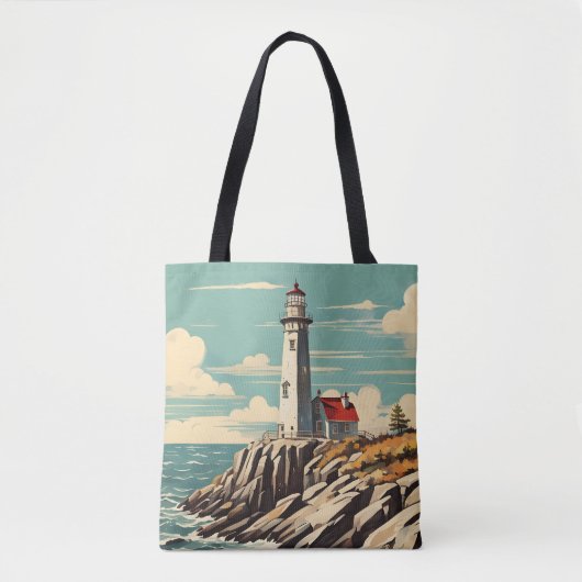 Vintage Poster Vuurtoren Tote Bag (Voorkant)