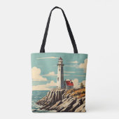 Vintage Poster Vuurtoren Tote Bag (Achterkant)