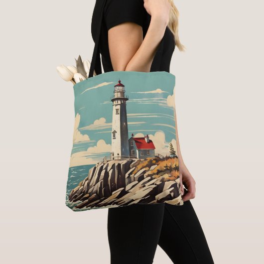 Vintage Poster Vuurtoren Tote Bag (Dichtbij)