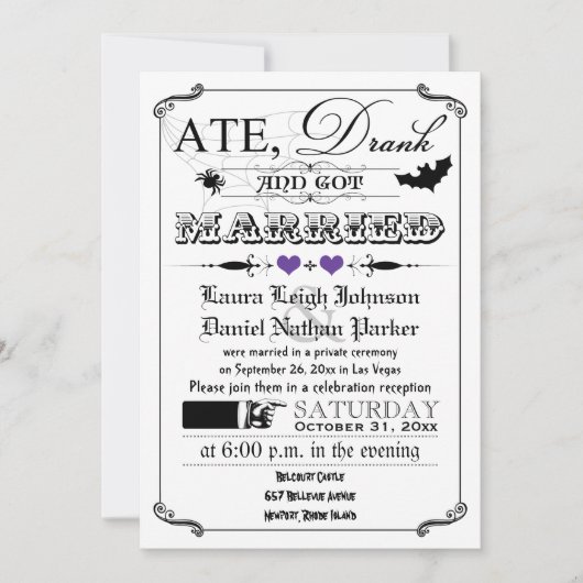 Vintage Poster Wedding Invite - Halloween, Paars Kaart (Voorkant)