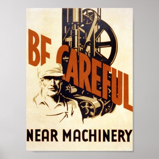 Vintage Poster - wees voorzichtig - machine - CANV (Voorkant)