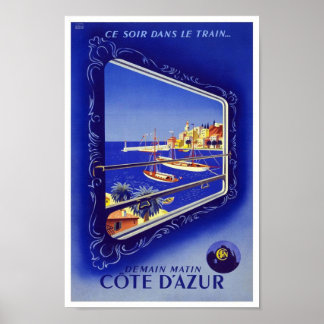Vintage Posterprint Côte d'Azur Trein Frankrijk Poster