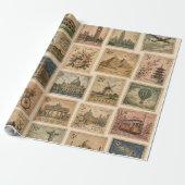 Vintage Postzegelverzameling Retro Reis Ephe Cadeaupapier (Uitgerold)