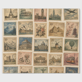 Vintage Postzegelverzameling Retro Reis Ephe Cadeaupapier