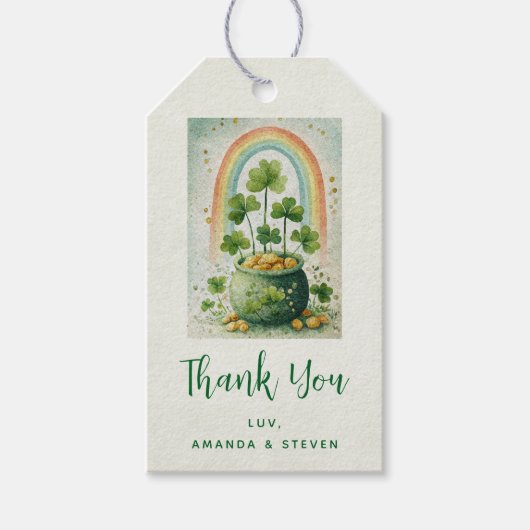 Vintage Pot met Goud en Regenboog - Feest Cadeaulabel (Voorkant)
