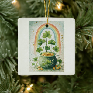 Vintage Pot met Goud en Regenboog Keramisch Ornament