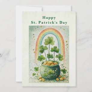 Vintage Pot met Goud en Regenboog St. Patrick's Da Feestdagenkaart