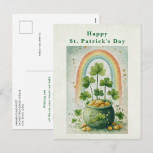 Vintage Pot met Goud en Regenboog St. Patrick's Da Feestdagenkaart