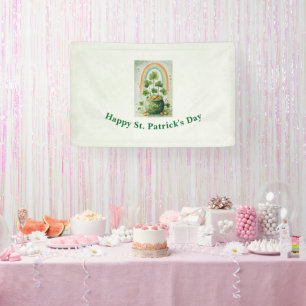 Vintage Pot met Goud en Regenboog St. Patrick's Da Spandoek