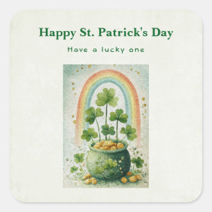 Vintage Pot met Goud en Regenboog St. Patrick's Da Vierkante Sticker