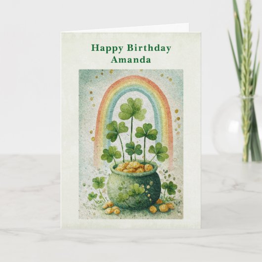 Vintage Pot met Goud en Regenboog Verjaardag Kaart (Voorkant)