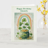 Vintage Pot met Goud en Regenboog Verjaardag Kaart (Gele Bloem)