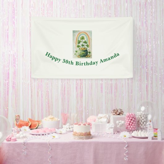 Vintage Pot met Goud en Regenboog Verjaardag Spandoek (Feest)
