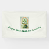 Vintage Pot met Goud en Regenboog Verjaardag Spandoek (Horizontaal)