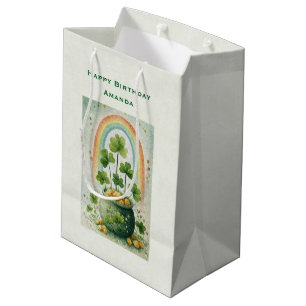 Vintage Pot met Goud en Verjaardagsregenboog Medium Cadeauzakje