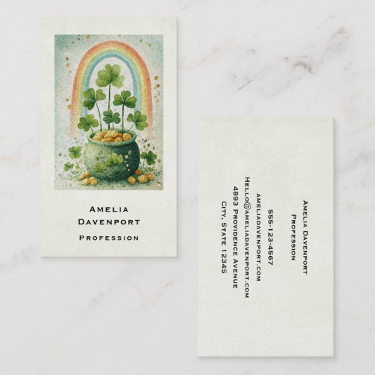 Vintage Pot of Gold and Rainbow Visitekaartje (Voorkant / Achterkant)