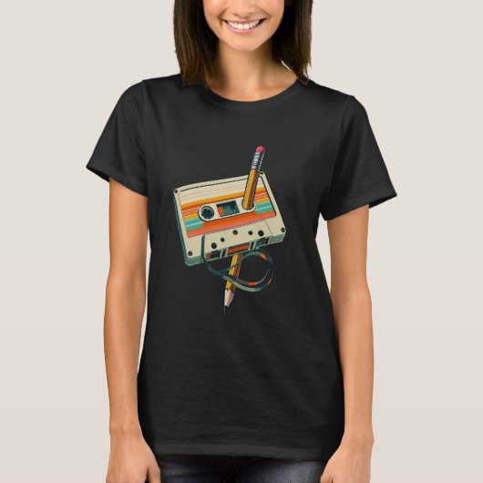 Vintage Potlood Terugspoelen Cassetteband Nostalgi T-shirt (Voorkant)