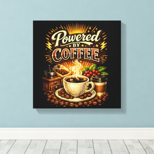 Vintage Powered by Coffee – Retro Koffieliefhebber Canvas Afdruk (Insitu (Houten vloer))