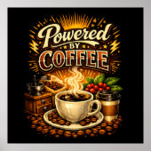 Vintage Powered by Coffee – Retro Koffieliefhebber Poster (Voorkant)