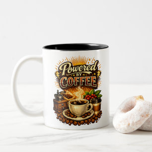 Vintage Powered by Coffee – Retro Koffieliefhebber Tweekleurige Koffiemok