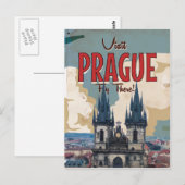 Vintage Praag, Tsjechische Republiek Reisposter Briefkaart (Voorkant / Achterkant)