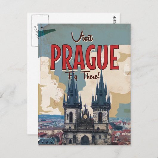 Vintage Praag, Tsjechische Republiek Reisposter Briefkaart (Voorkant / Achterkant)