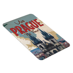 Vintage Praag, Tsjechische Republiek Reisposter Magneet
